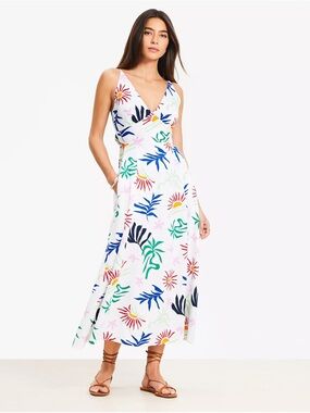 Ann Taylor LOFT Beach Sun Cutout Midi Pocket Dress Size 14 New